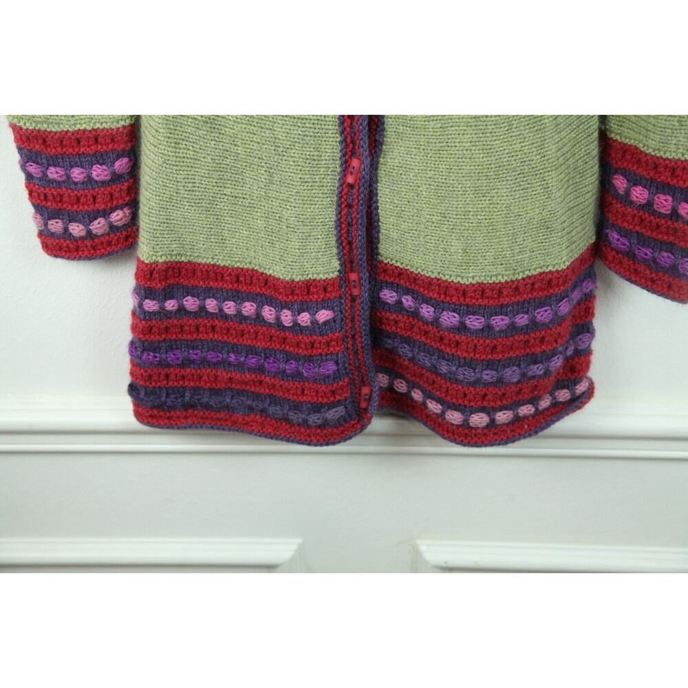 Handmade Knit Wool Cardigan Sweater Art to Wear Green Purple XS S Cottagecore - Picture 5 of 11